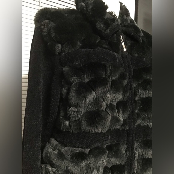 Lisa International Vintage Zip Up Sweater/Jacket/Black Knit/Faux Fur/EUC/Medium - Picture 2 of 7